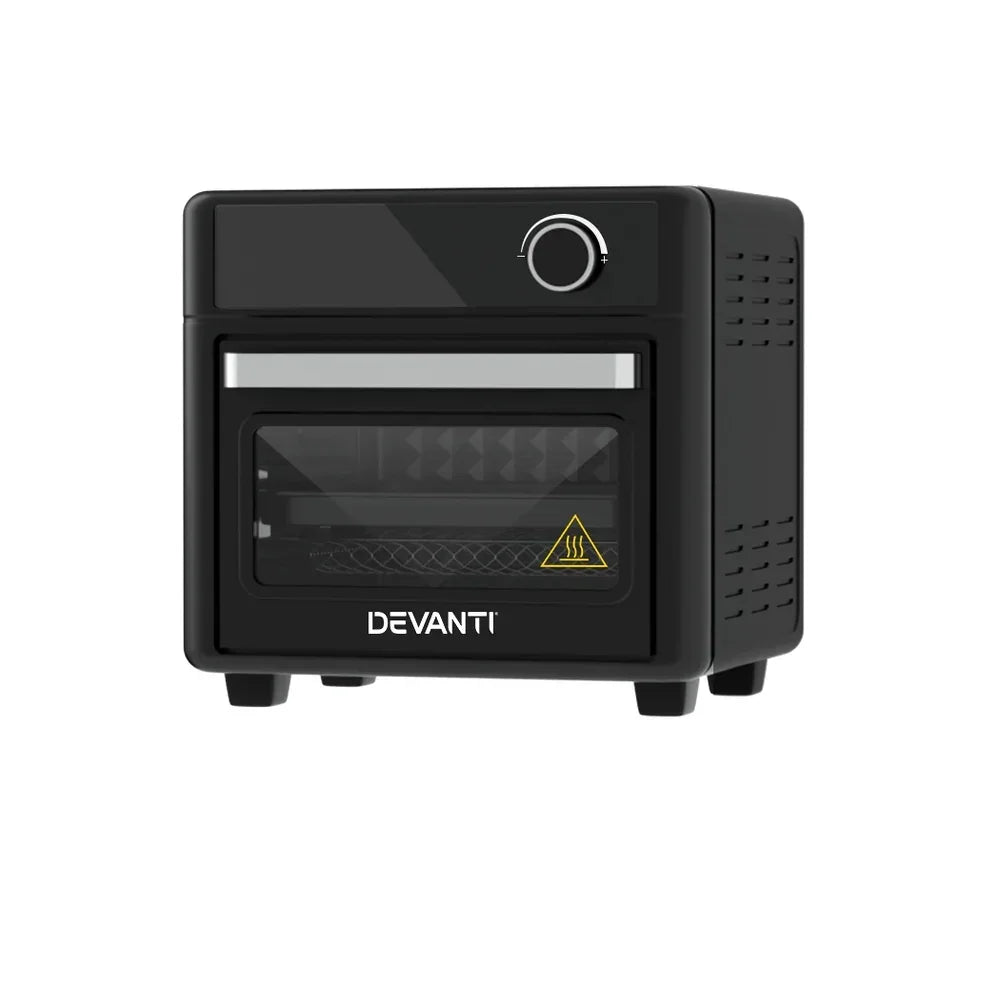 Black countertop air fryer oven with control knob and transparent front door