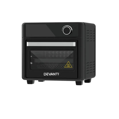 Black countertop air fryer oven with control knob and transparent front door