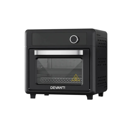 Black countertop air fryer oven with front glass door and control knob