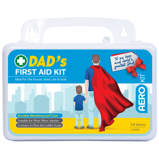 DAD'S 2 Series waterproof first aid kit with 18 essential items for cuts, burns, abrasions and minor injuries