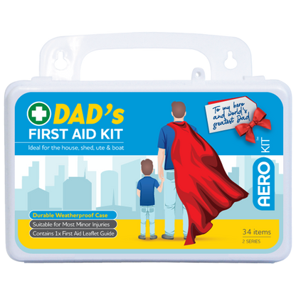 DAD'S 2 Series waterproof first aid kit with 18 essential items for cuts, burns, abrasions and minor injuries