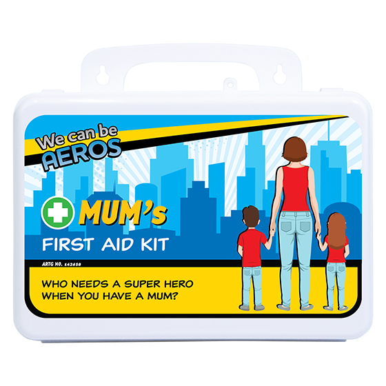 MUM'S 2 Series waterproof first aid kit in a 21 x 7.5 x 13 cm weatherproof, wall-mountable case