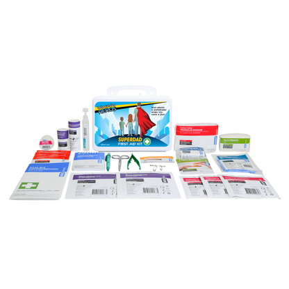 SUPERDAD 2 Series waterproof first aid kit with 18 items for minor cuts, burns and everyday injuries