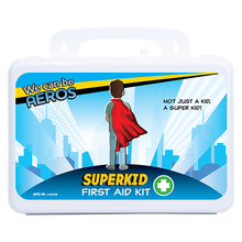 Water and dust resistant plastic first aid case, wall mountable or portable, stocked for wound care, burns and eye irrigation
