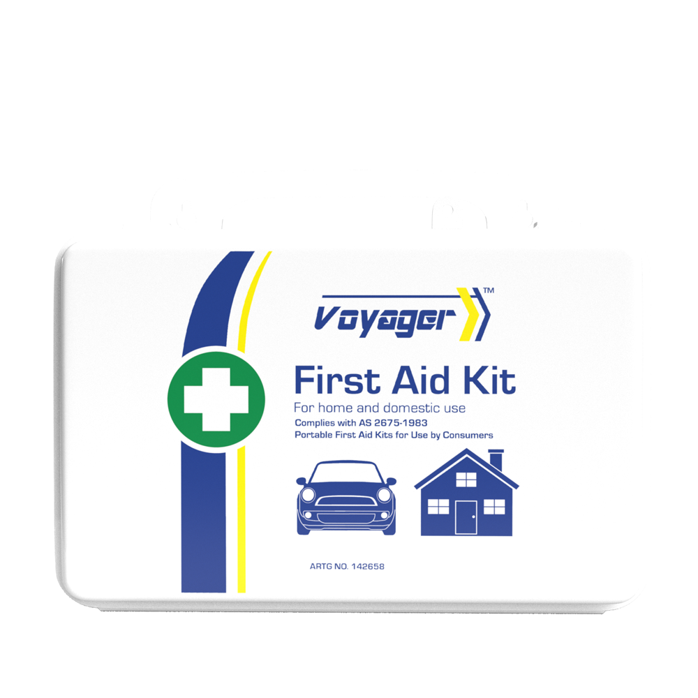 VOYAGER 2 Series waterproof first aid kit in a hard plastic case, stocked for minor cuts, grazes and wound care