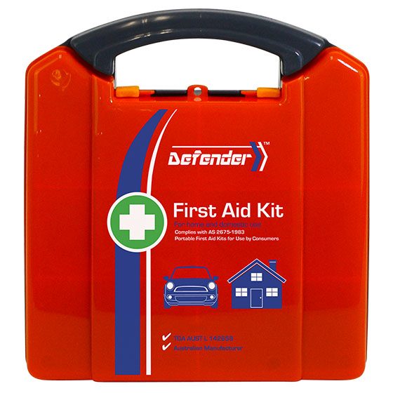 DEFENDER 3 Series plastic kit contents: wound care, bandaging, burn treatment and PPE essentials