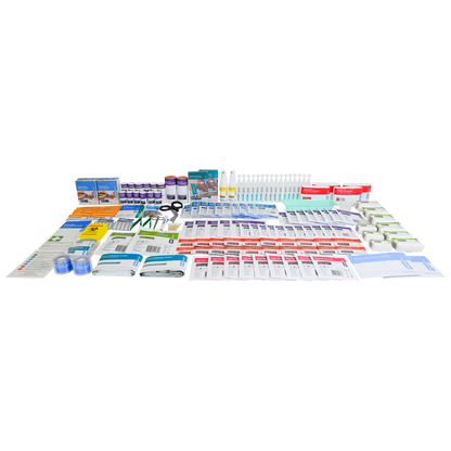 Backpack tools including diagnostic penlight, trauma scissors, forceps, needle disposal unit and dressing tray
