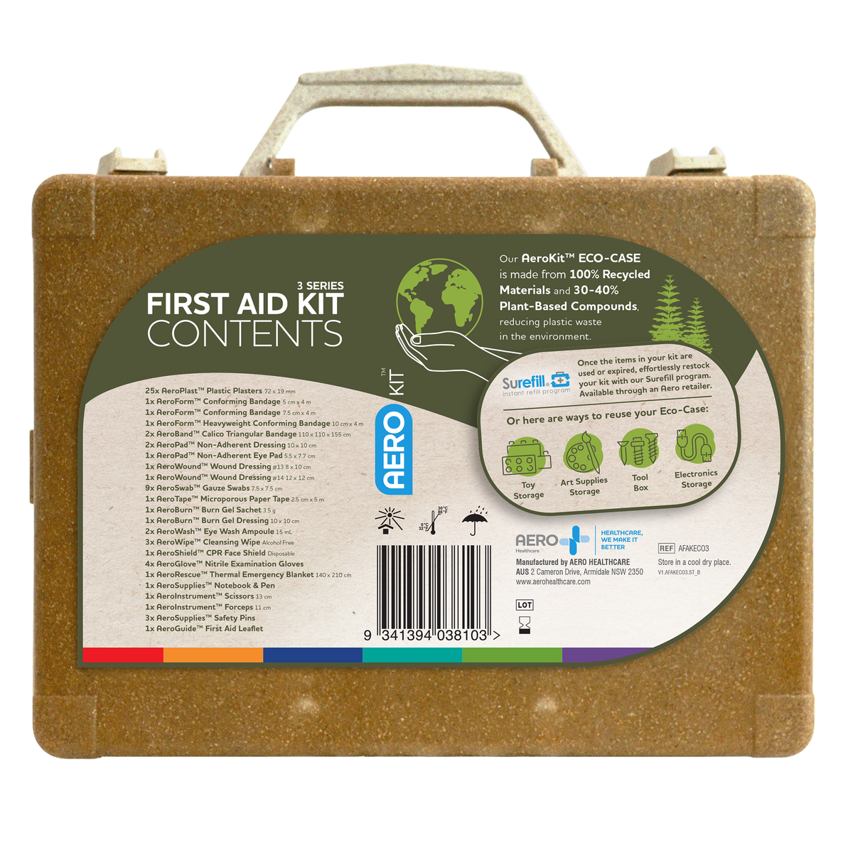 Aero Eco First Aid Kit ECO-CASE moulded from 100% recycled plastics with plant-based compounds