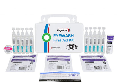 REGULATOR Eyewash First Aid Kit, 21 x 7.5 x 13 cm, for workplace eye injuries and contaminant removal