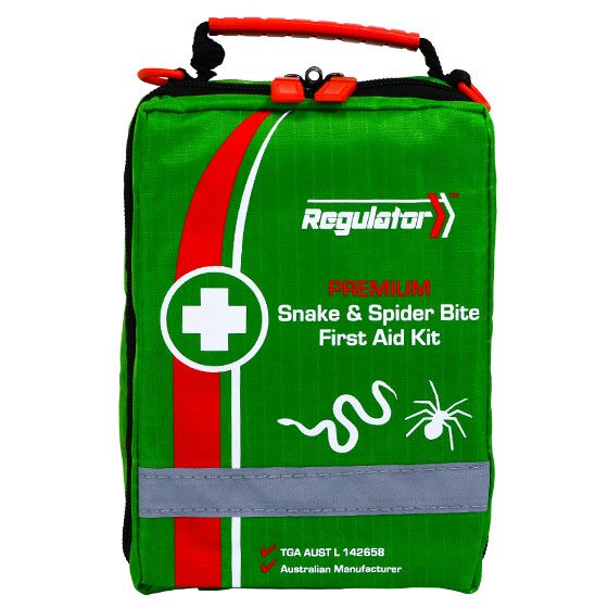 Snake bite kit contents including 10cm indicator bandages, triangular bandage, foam splint, instant ice pack and marker pen