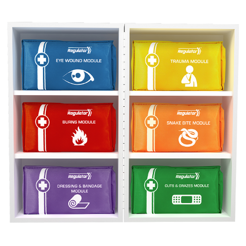 Wall mountable powder coated steel first aid cabinet 24 x 16 x 42 cm with tamper evident latch