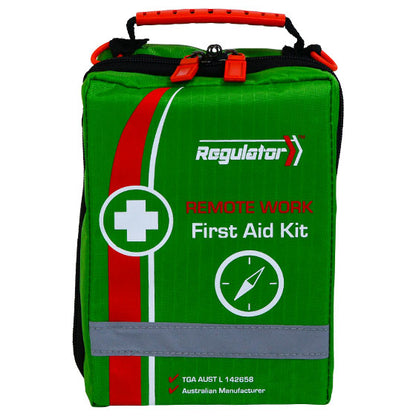 REGULATOR Remote Work kit contents including manual LED torch, whistle, rescue blanket and wound care supplies