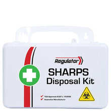 REGULATOR sharps kit contents: 250mL sharps container, needle claw pickup tool, biohazard bag and gloves