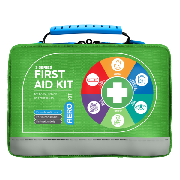 Durable first aid softpack 20 x 11.5 x 16cm with easy pull zippers and organised labelled compartments