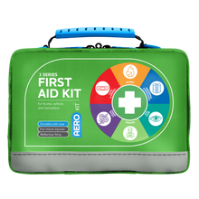 Durable first aid softpack 20 x 11.5 x 16cm with easy pull zippers and organised labelled compartments