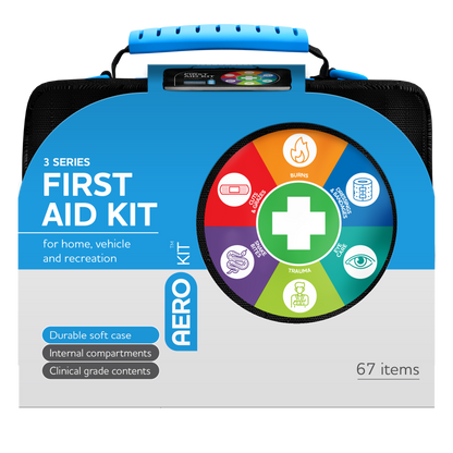 3 Series first aid kit contents include adhesive strips, wound dressings, antiseptic wipes and gloves
