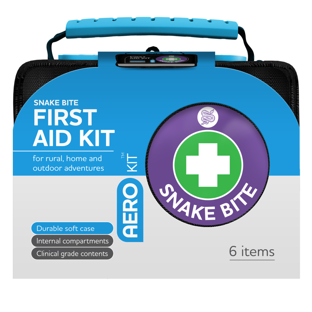 Black snake bite first aid kit softpack with belt loop, easy-pull zippers and reflective strip