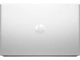 Silver HP laptop closed, showing the HP logo on the top cover, minimalist design.