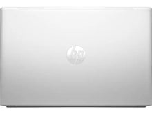 Silver HP laptop closed, showing the HP logo on the top cover, minimalist design.