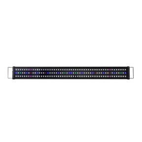 Rectangular LED aquarium light bar with multicolor bulbs on white background