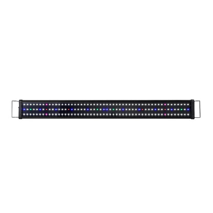 Rectangular LED aquarium light bar with multicolor bulbs on white background