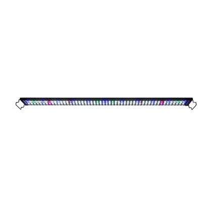 Slim black LED aquarium light bar with multicolor LEDs, isolated on white background