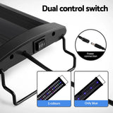 Aquarium LED light with dual control switch, power connection, five color options, and blue mode