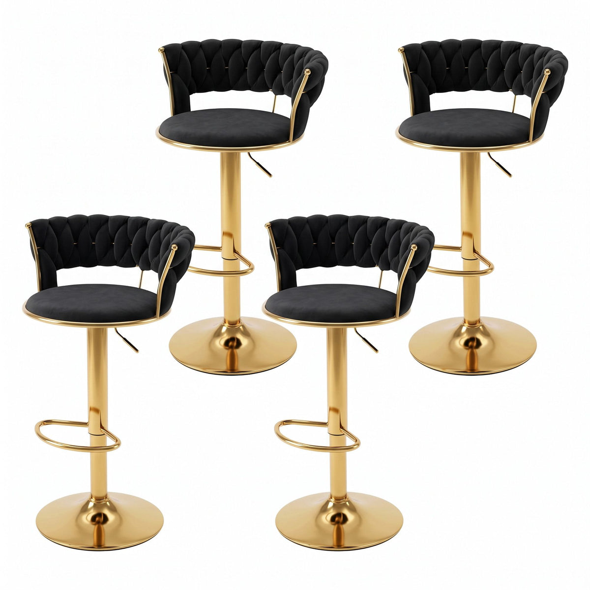 Black velvet Vivien counter stool with a clam shell backrest shape