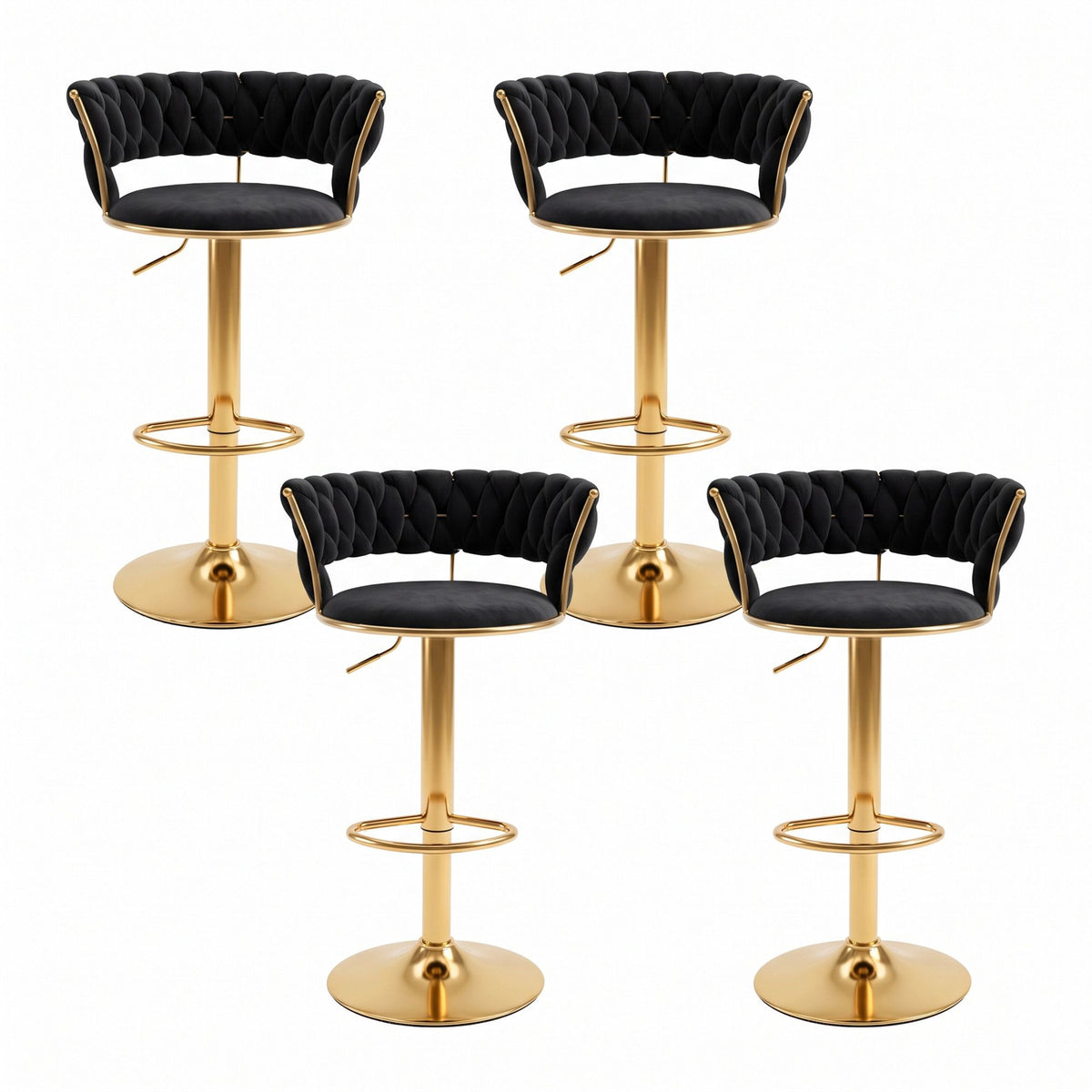 Hand-woven backrest detail on an Artiss Vivien black velvet bar stool