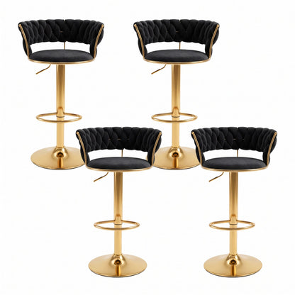 Hand-woven backrest detail on an Artiss Vivien black velvet bar stool