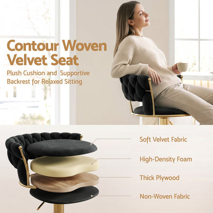 Black velvet Vivien stool with semi-circular footrest and floor protectors
