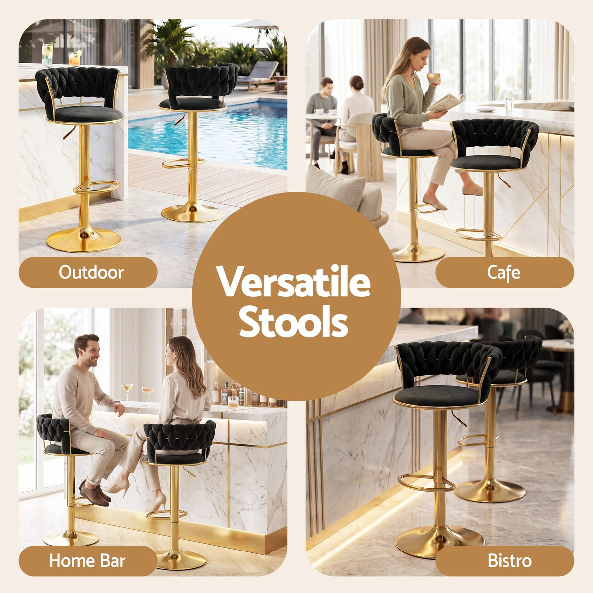 Artiss Vivien black bar stool rated to 150kg on a 38.5cm base
