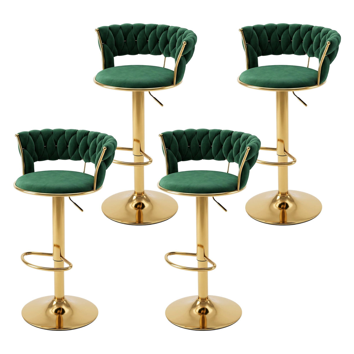 Green velvet Vivien counter stool with a clam shell backrest shape