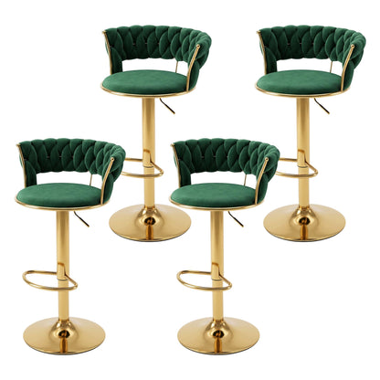 Green velvet Vivien counter stool with a clam shell backrest shape