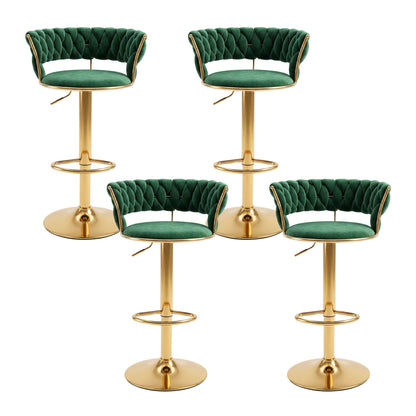 Hand-woven backrest detail on an Artiss Vivien green velvet bar stool