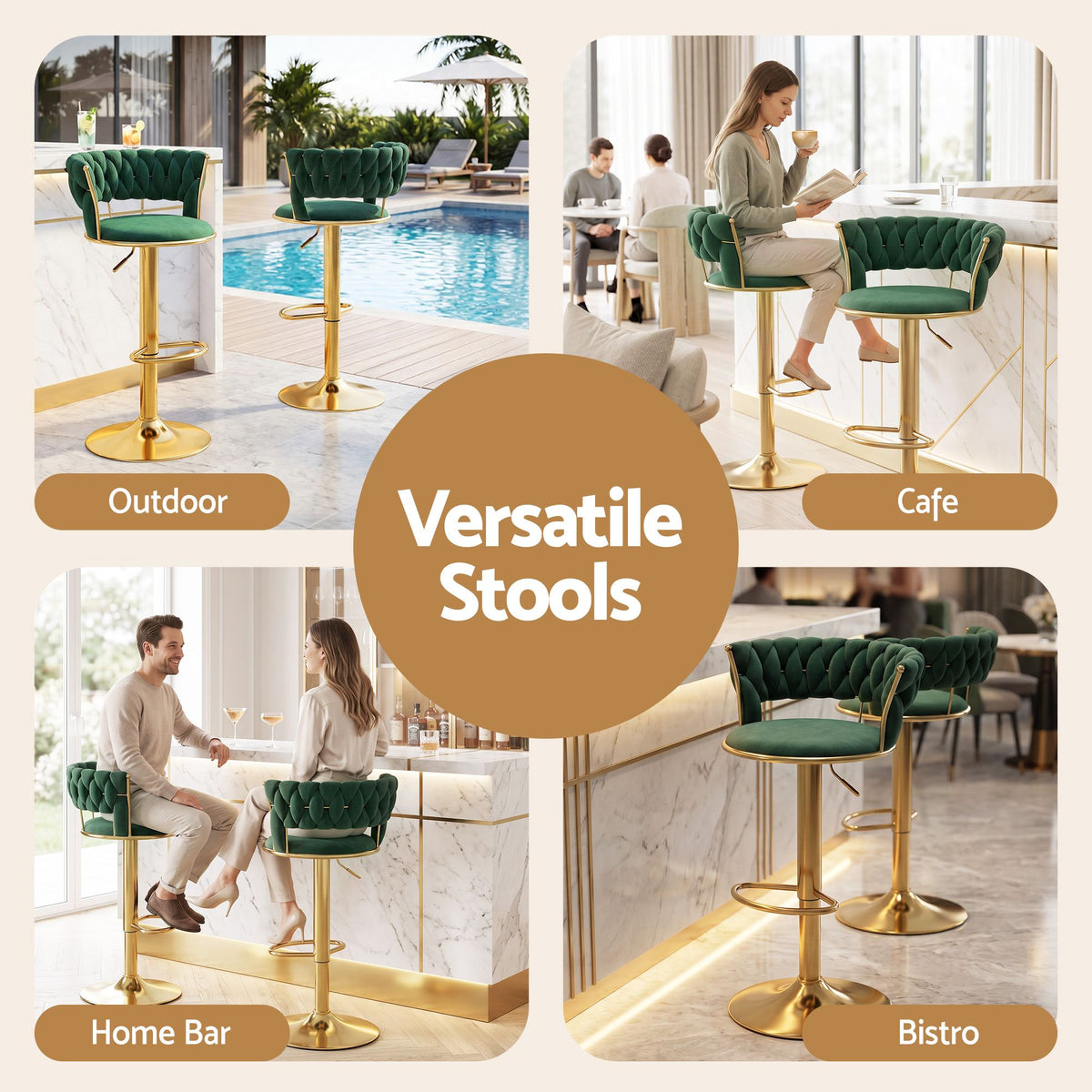 Artiss Vivien green bar stool rated to 150kg on a 38.5cm base