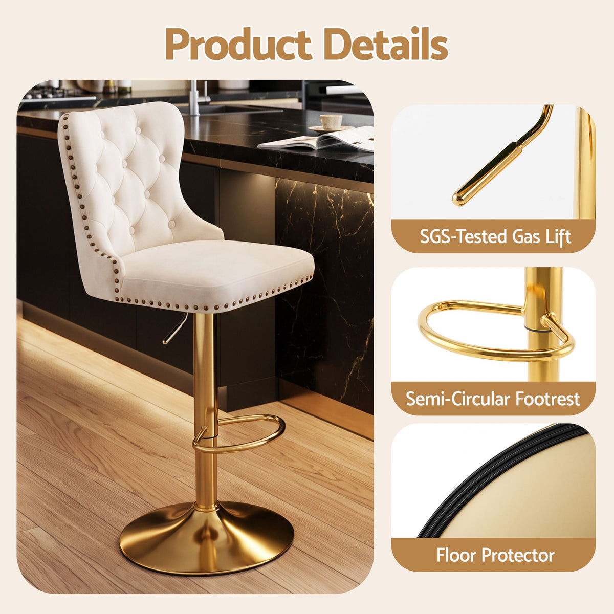 Artiss counter stool with seat height adjustable from 63cm to 83.5cm
