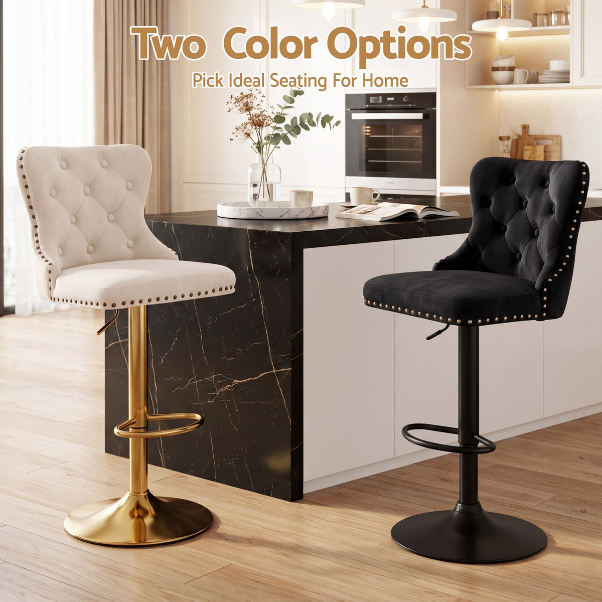 Set of four Artiss ivory velvet bar stools, assembly required