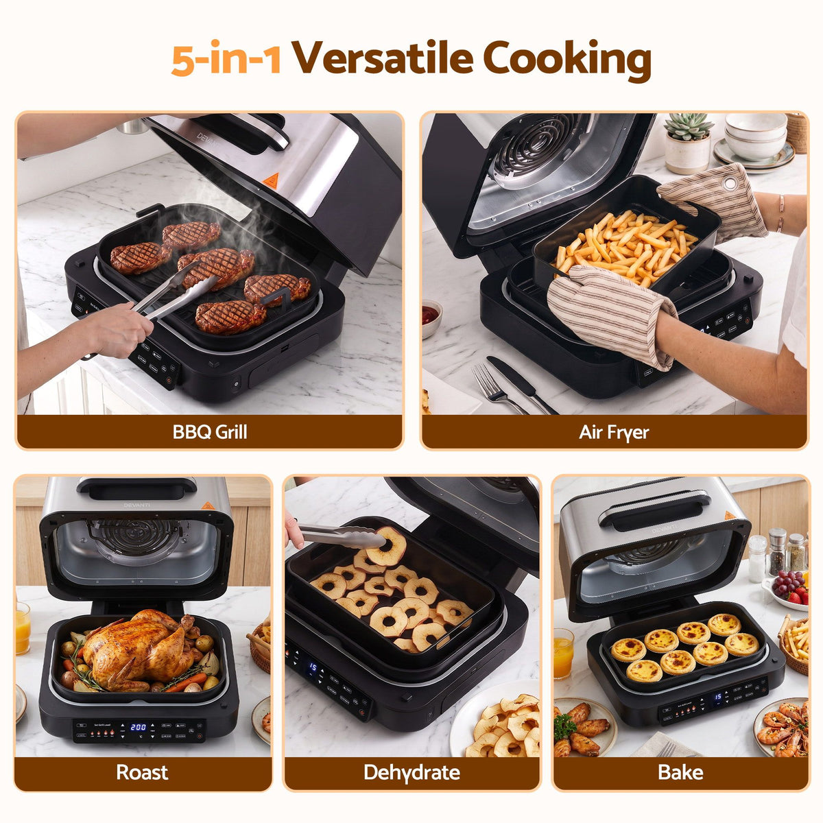 Devanti 5-in-1 BBQ Grill Air Fryer 8L 2200W - view 4
