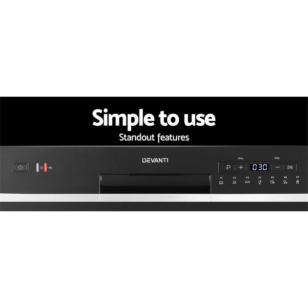 Black electronic control panel of a dishwasher with digital display and touch buttons