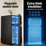 Black double-door fridge showing magnetic sealed door and extra thick insulation features