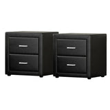 Pair of modern black bedside tables with two drawers and silver handles