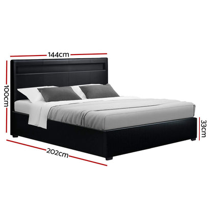 Artiss Cole LED Gas Lift Bed Frame Double Black with Storage 300kg