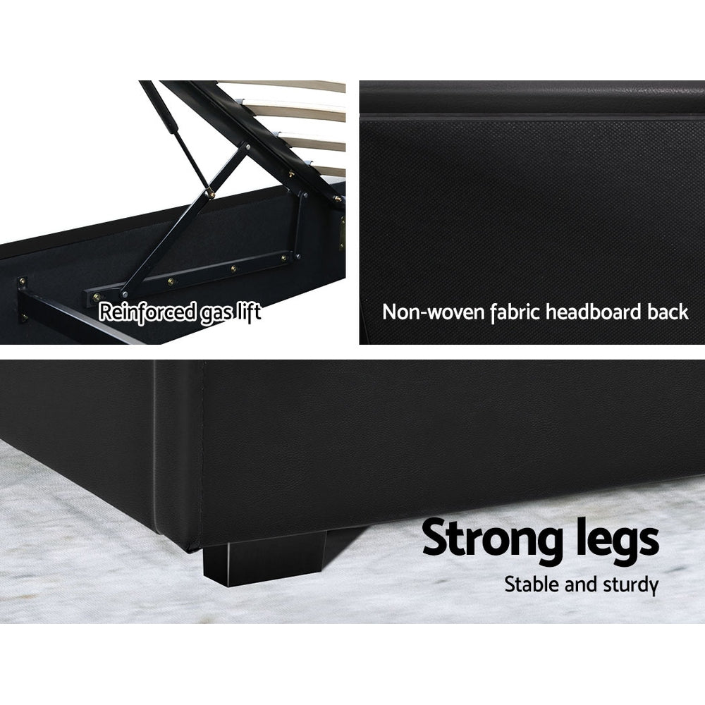 Artiss Cole LED Gas Lift Bed Frame Queen Black with Storage 300kg