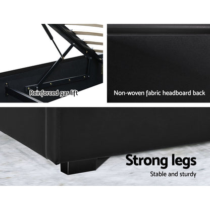 Artiss Cole LED Gas Lift Bed Frame Queen Black with Storage 300kg