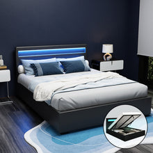 Artiss Cole LED Gas Lift Bed Frame Queen Black with Storage 300kg