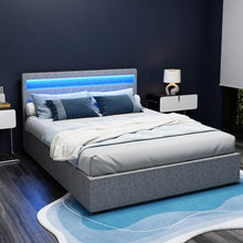 Artiss Cole LED Gas Lift Bed Frame Queen Grey with Storage 300kg