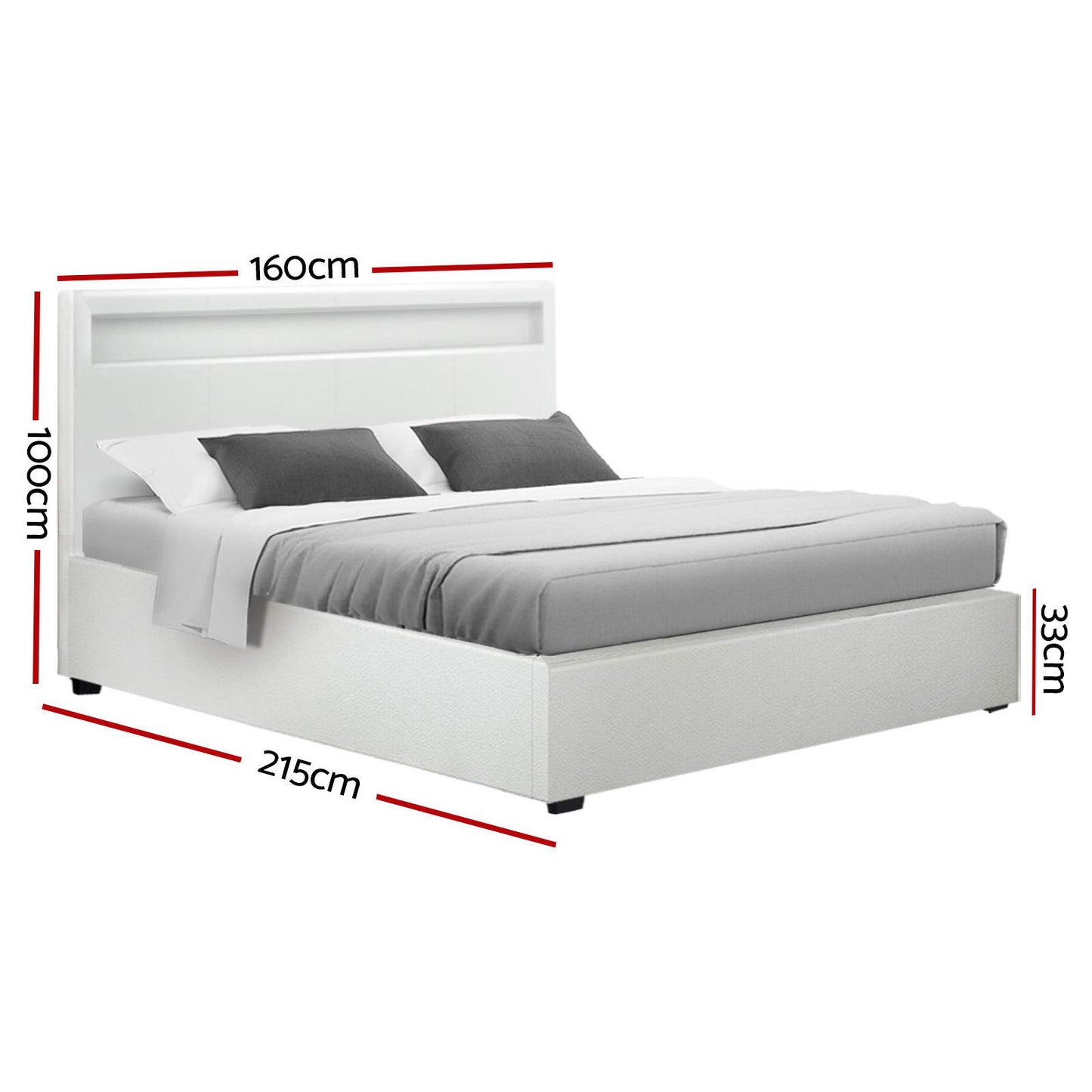 Artiss Cole LED Gas Lift Bed Frame Queen White with Storage 300kg