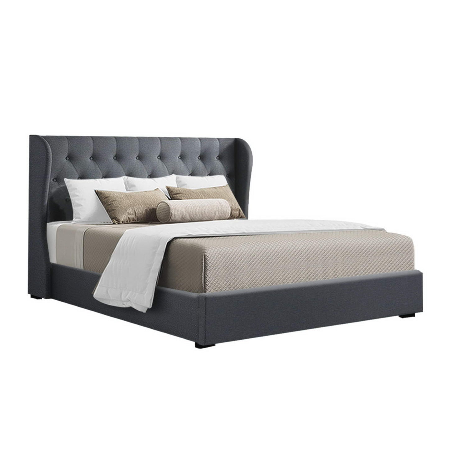 Artiss Issa Gas Lift Bed Frame Queen Charcoal with Storage 300kg