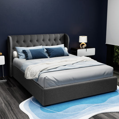 Artiss Issa Gas Lift Bed Frame Queen Charcoal with Storage 300kg